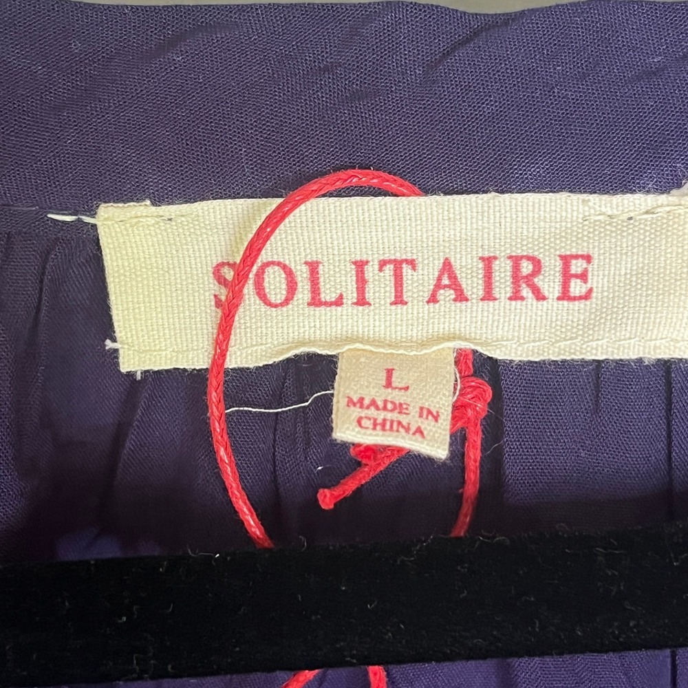 Solitaire Navy Blue Embroidered Boho Peasant Blouse Tassel Tie Large 17-2845 - Picture 4 of 9